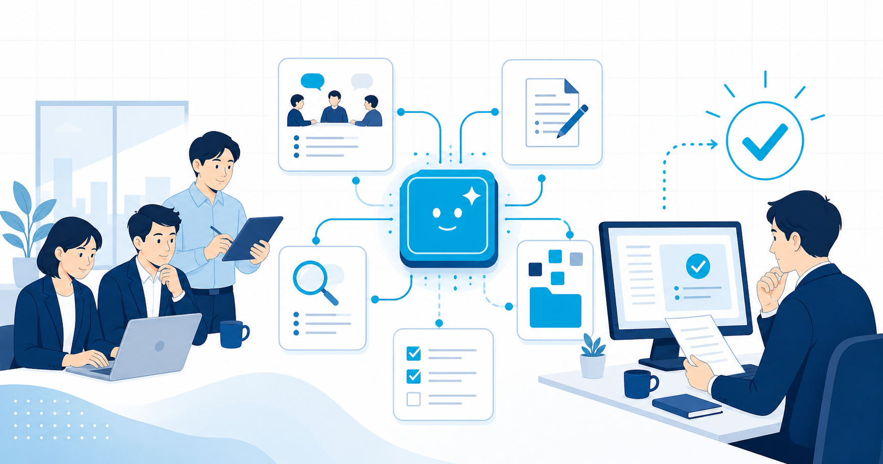 中小企業が人の確認を交えてAIを業務に活用するイメージ